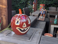 Halloween Pumpkin Decor | Hand Painted Jack-o-Lantern | Mexican Pottery Candle Holder