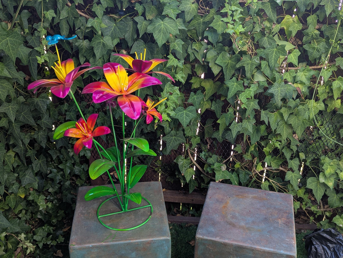 Handcrafted Metal Flower Sculpture | Outdoor Lily Garden Decor |  Lawn Ornament Gift for Her