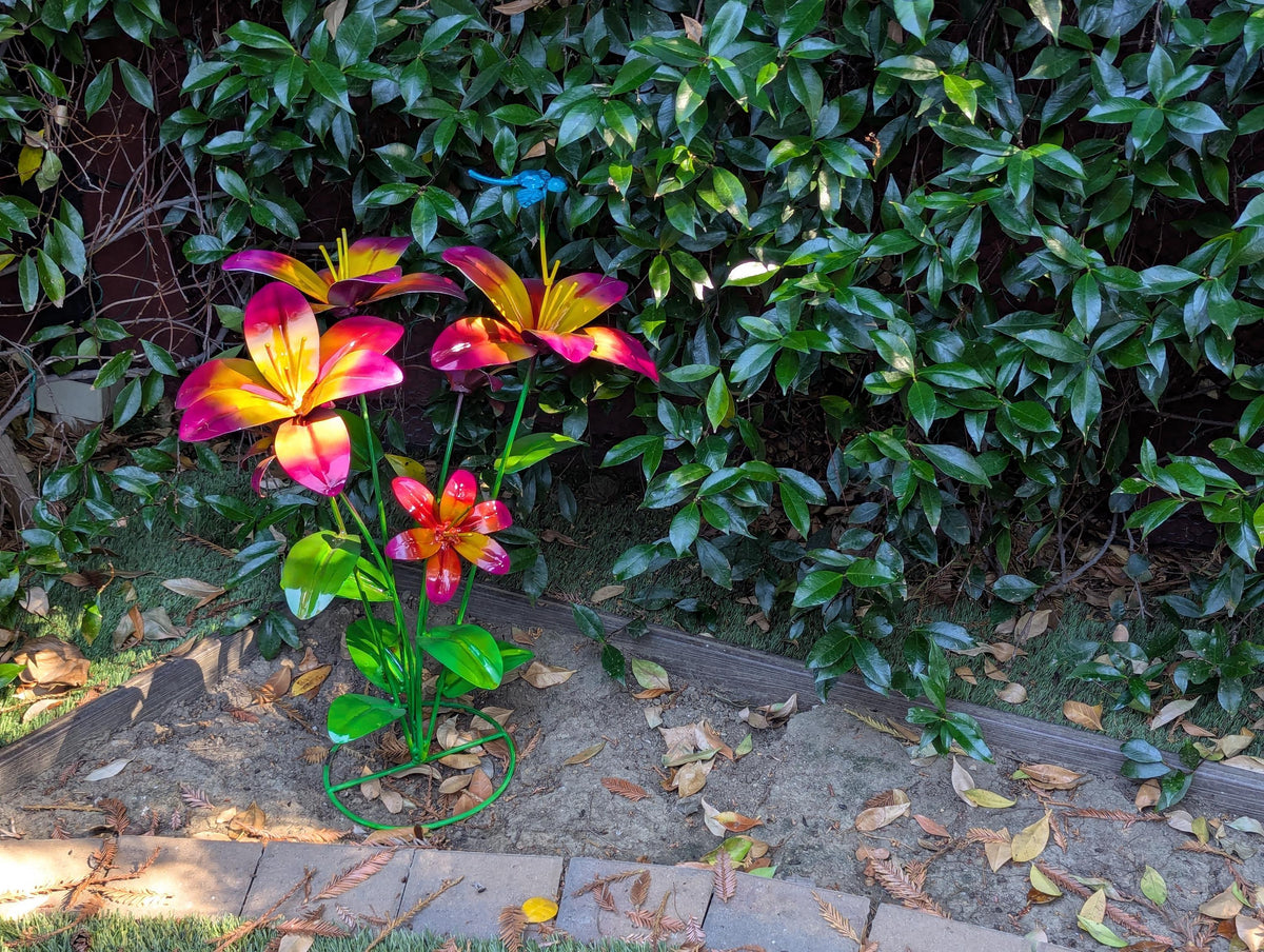 Handcrafted Metal Flower Sculpture | Outdoor Lily Garden Decor |  Lawn Ornament Gift for Her
