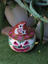 Clay Pumpkin Halloween Decor | Hand Painted Beige Jack O Lantern Mexican Talavera Candle Holder