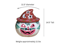 Clay Pumpkin Halloween Decor | Hand Painted Beige Jack O Lantern Mexican Talavera Candle Holder