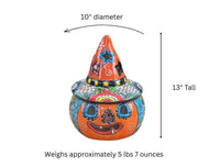 Jack o Lantern Halloween Pumpkin Decor |  13.5" Tall Mexican Talavera Pottery Candle Holder