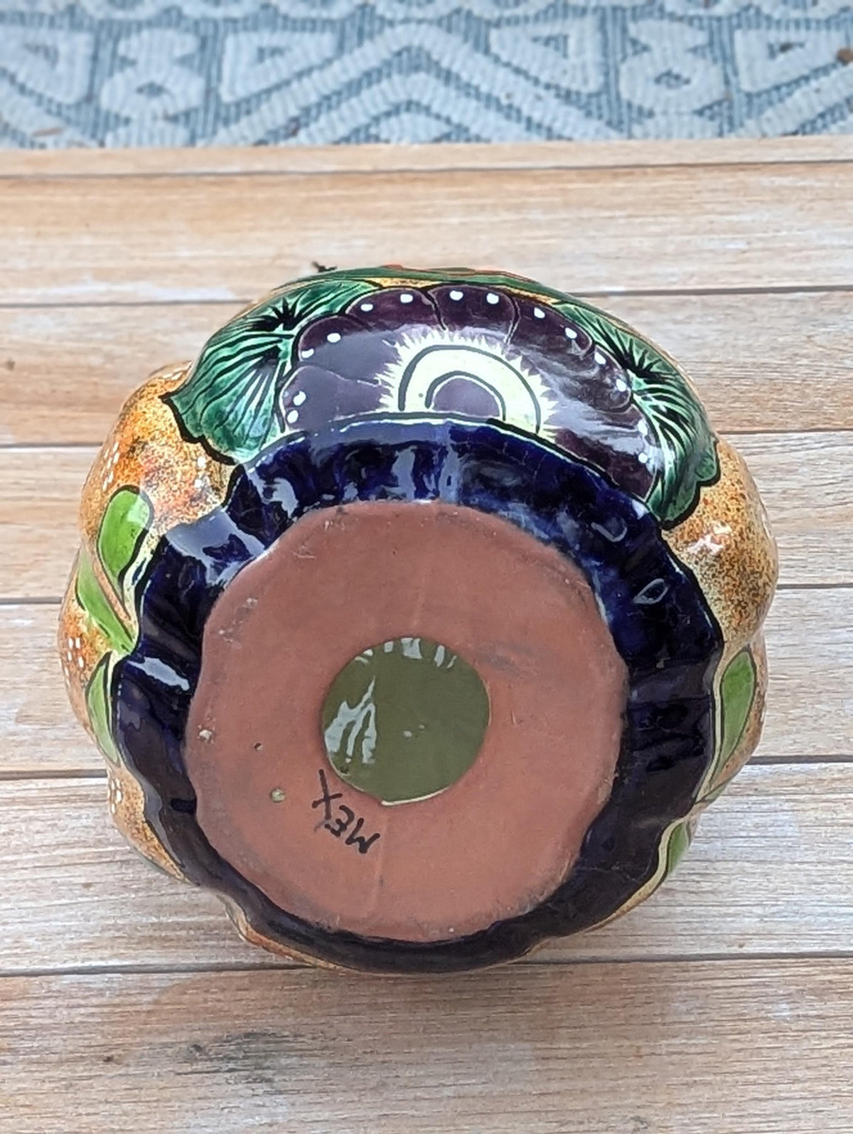 Green Talavera Pumpkin Decor | Handmade Mexican Ceramic Jack-o-Lantern Candle Holder