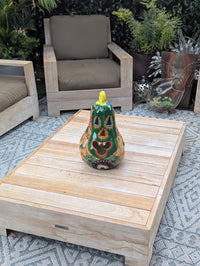 Green Talavera Pumpkin Decor | Handmade Mexican Ceramic Jack-o-Lantern Candle Holder