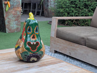 Green Talavera Pumpkin Decor | Handmade Mexican Ceramic Jack-o-Lantern Candle Holder