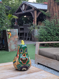 Green Talavera Pumpkin Decor | Handmade Mexican Ceramic Jack-o-Lantern Candle Holder