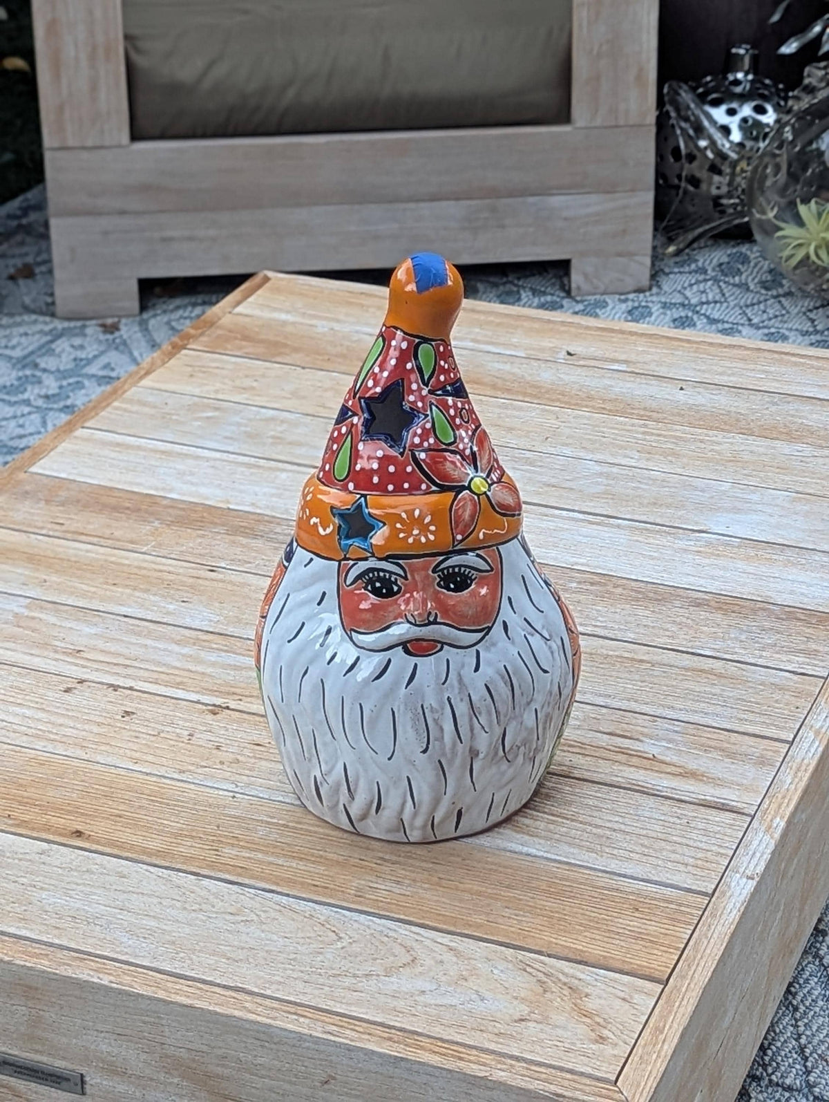 Talavera Santa Claus | Ceramic Holiday Figurine | Christmas Tea Light Holder & Decor