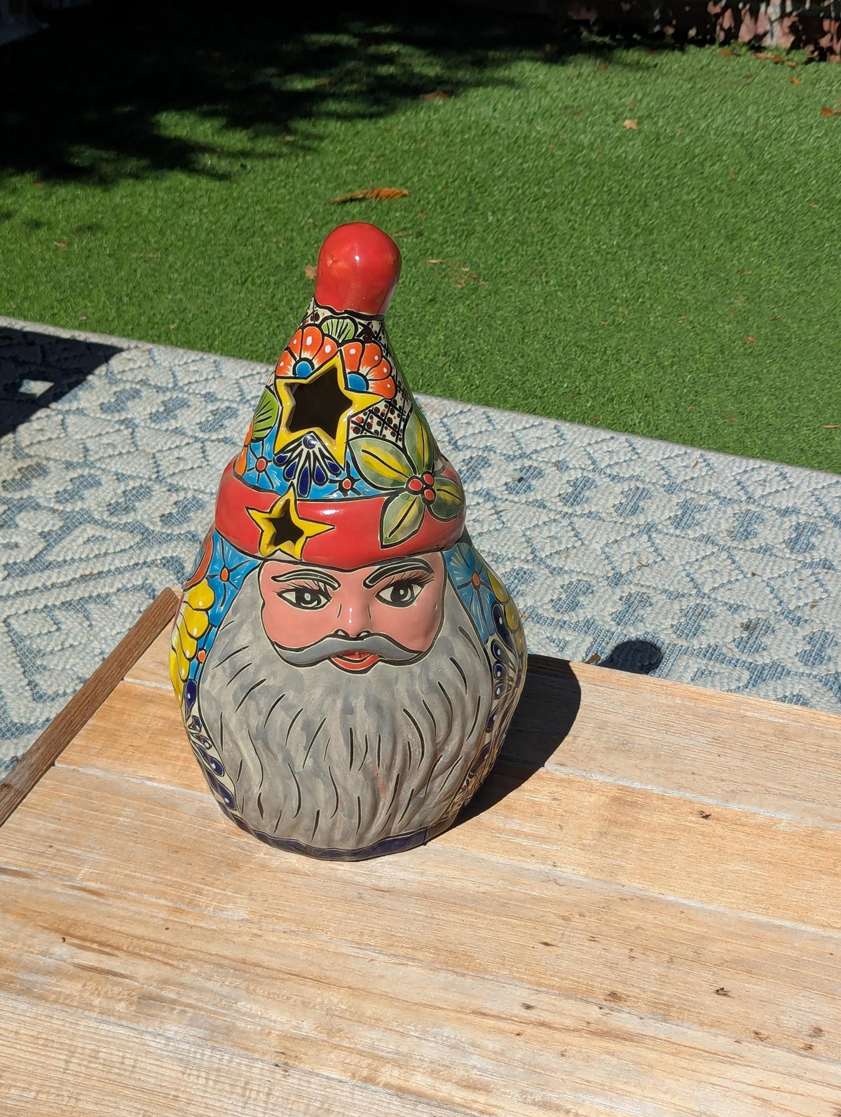 Talavera Kris Kringle | Ceramic Santa Claus | Mexican Pottery Holiday Lantern & Figurine