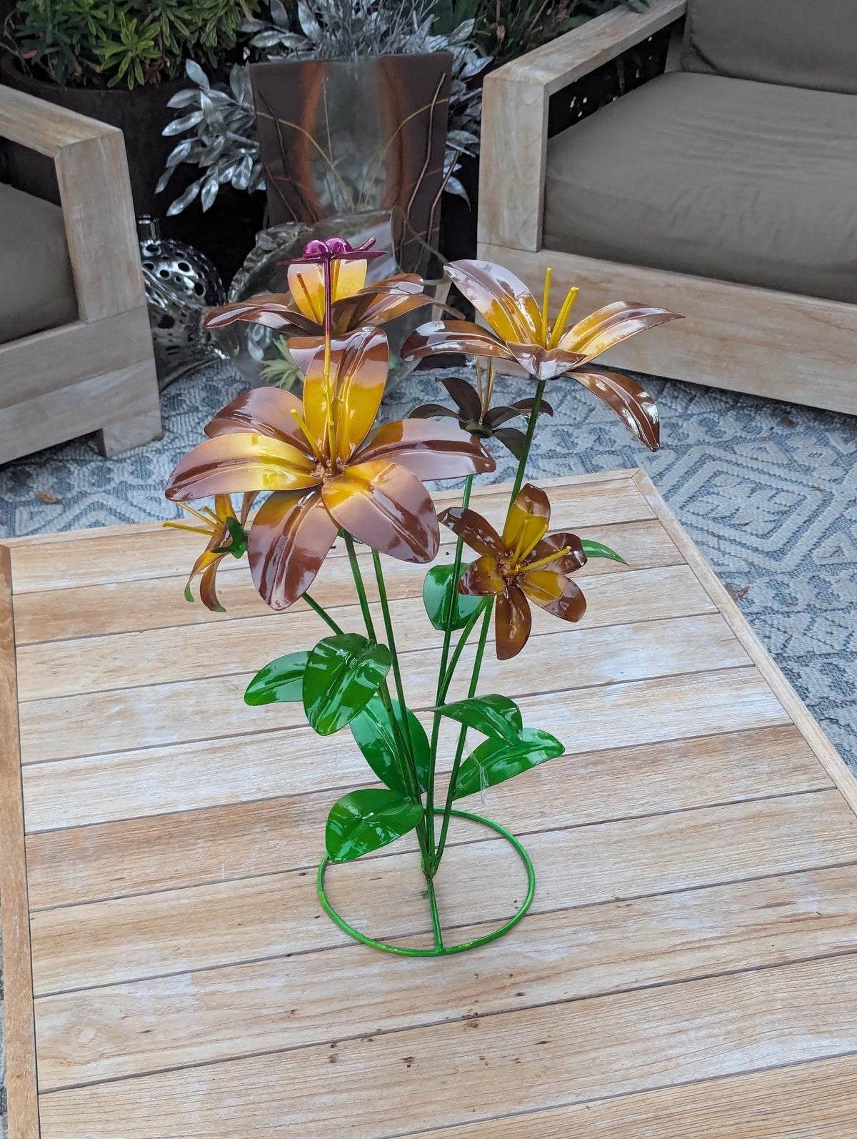 Handcrafted Metal Flower Decor | Outdoor Lily Garden Sculpture |  Lawn Ornament Gift for Her