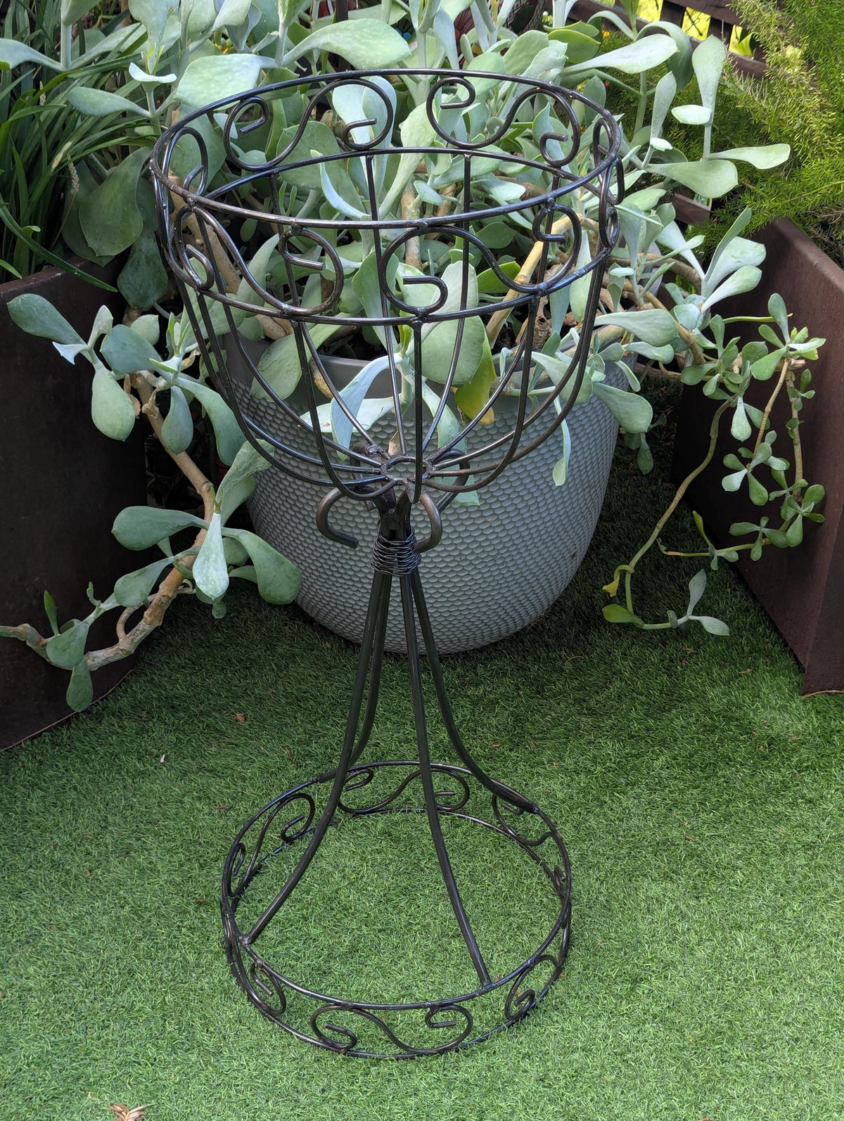 Wrought-Iron Flower Pot Stand  | Handmade Mexican Garden Decor & Yard Art