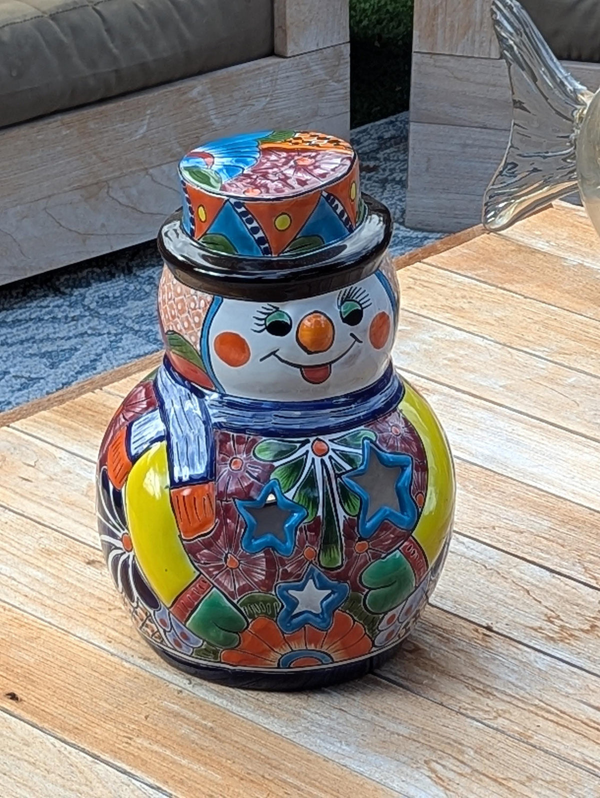 Handmade Talavera Snowman Figurine | Hand Painted Ceramic Mexican Pottery | Holiday Centerpiece Decor
