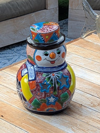 Handmade Talavera Snowman Figurine | Hand Painted Ceramic Mexican Pottery | Holiday Centerpiece Decor