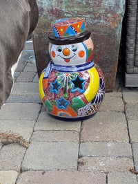 Handmade Talavera Snowman Figurine | Hand Painted Ceramic Mexican Pottery | Holiday Centerpiece Decor