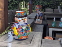 Handmade Talavera Snowman Figurine | Hand Painted Ceramic Mexican Pottery | Holiday Centerpiece Decor