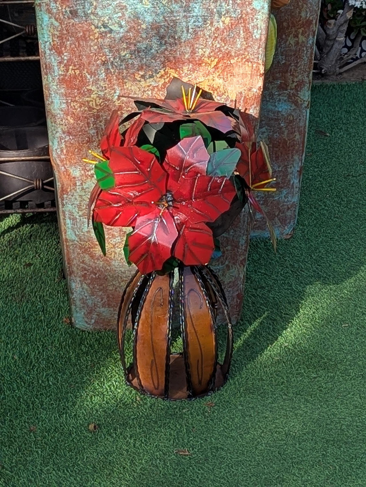 Handcrafted Metal Poinsettia Centerpiece | Festive Rustic Christmas Home Decor