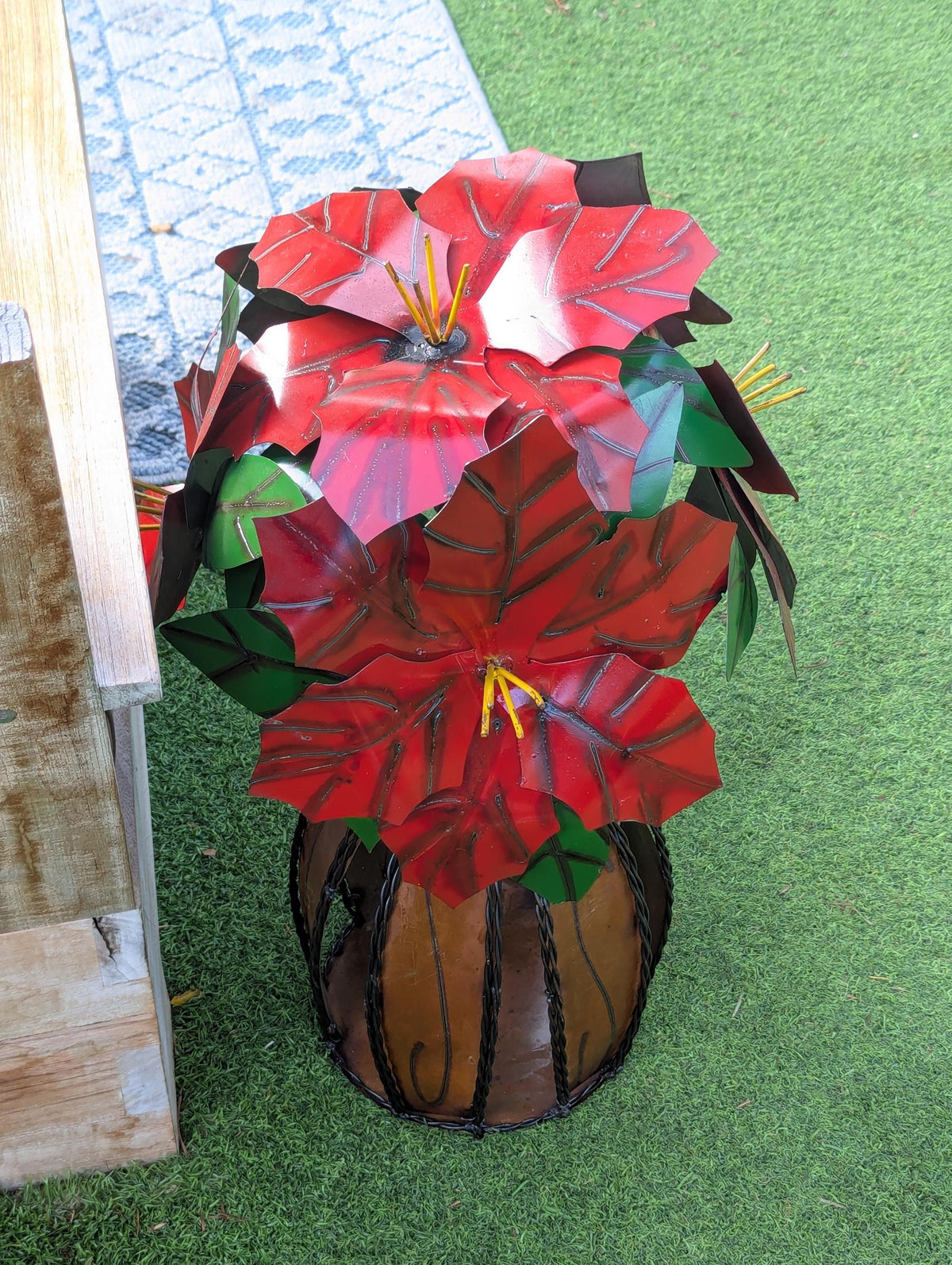 Handcrafted Metal Poinsettia Centerpiece | Festive Rustic Christmas Home Decor