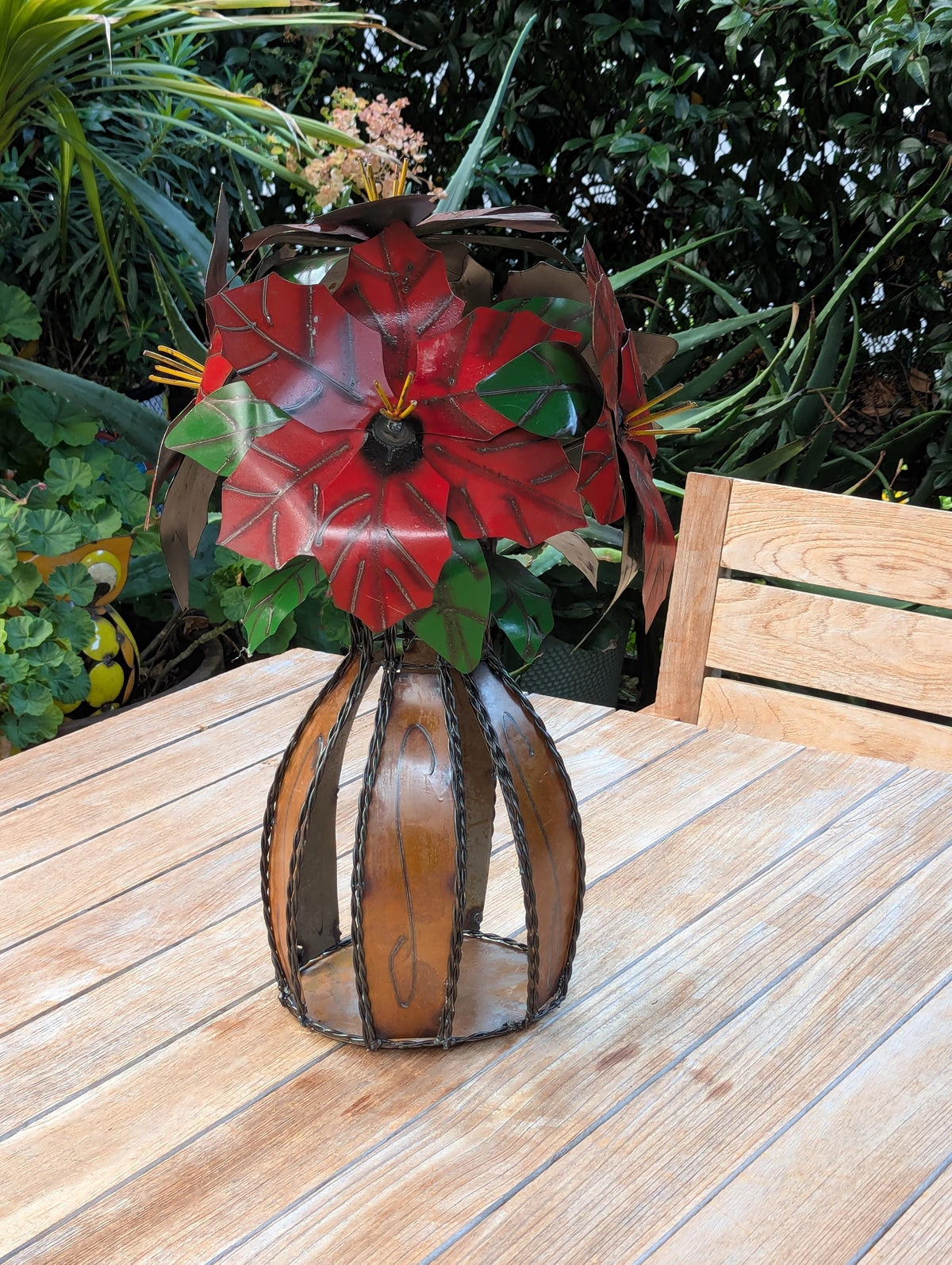 Handcrafted Metal Poinsettia Centerpiece | Festive Rustic Christmas Home Decor
