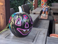 Black Halloween Pumpkin Decor | Hand Painted Jack-o-Lantern | Mexican Pottery Candle Holder