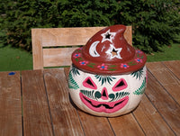 Clay Pumpkin Halloween Decor | Hand Painted Beige Jack O Lantern Mexican Talavera Candle Holder