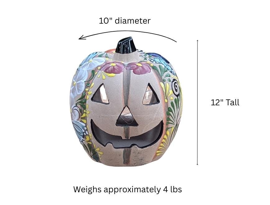Halloween Pumpkin Decor | Hand Painted Butterfly Floral Jack-o-Lantern  | Mexican Pottery Candle Holder