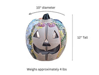 Halloween Pumpkin Decor | Hand Painted Butterfly Floral Jack-o-Lantern  | Mexican Pottery Candle Holder