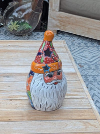 Talavera Santa Claus | Ceramic Holiday Figurine | Christmas Tea Light Holder & Decor