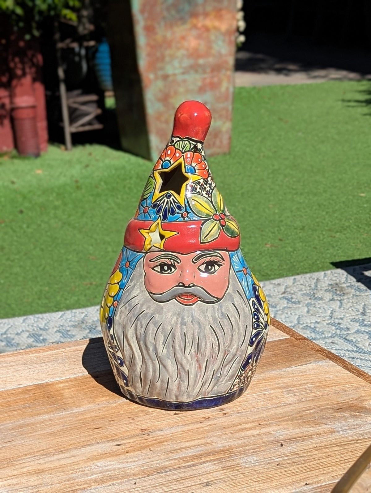 Talavera Kris Kringle | Ceramic Santa Claus | Mexican Pottery Holiday Lantern & Figurine