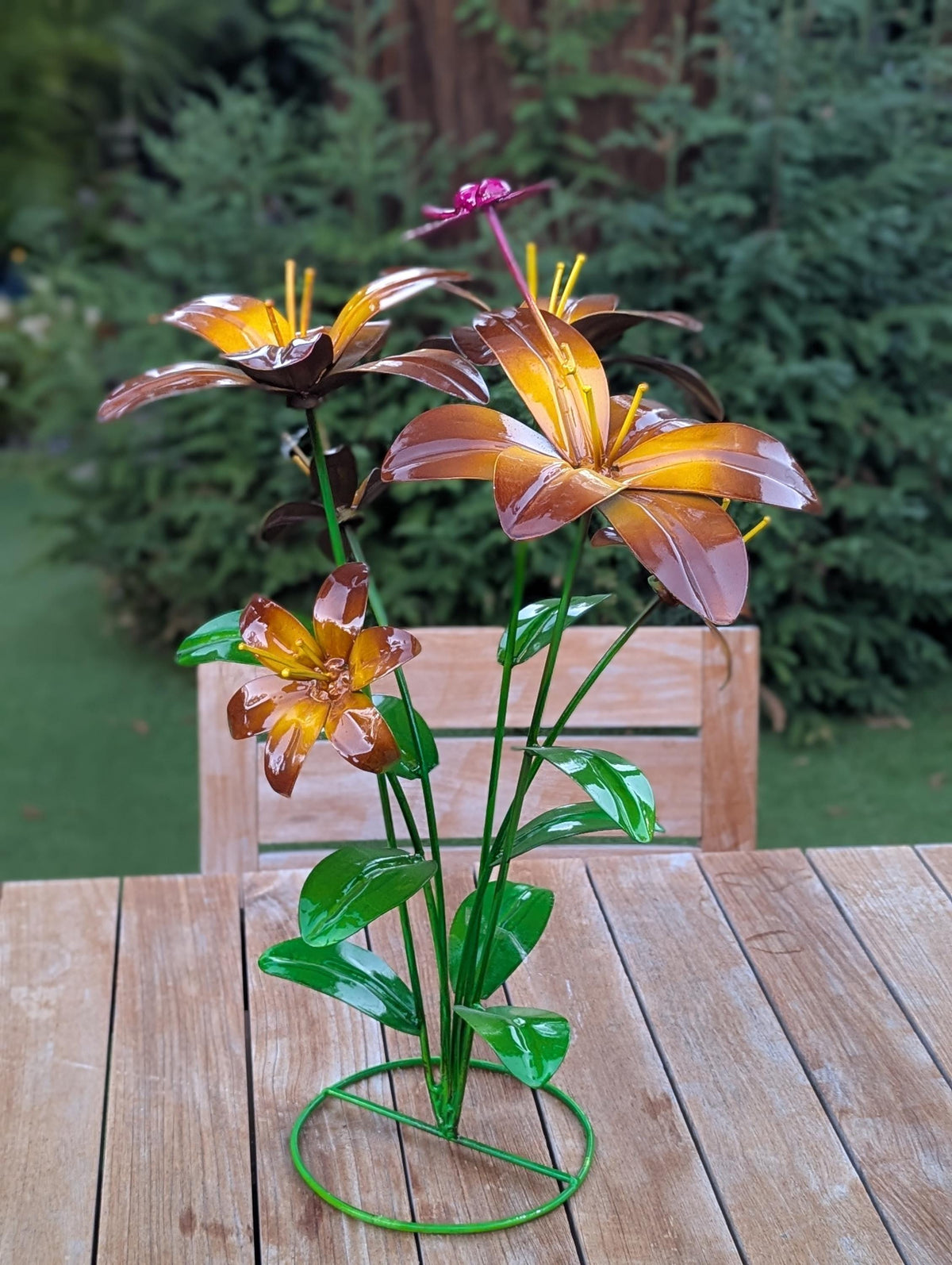 Handcrafted Metal Flower Decor | Outdoor Lily Garden Sculpture |  Lawn Ornament Gift for Her