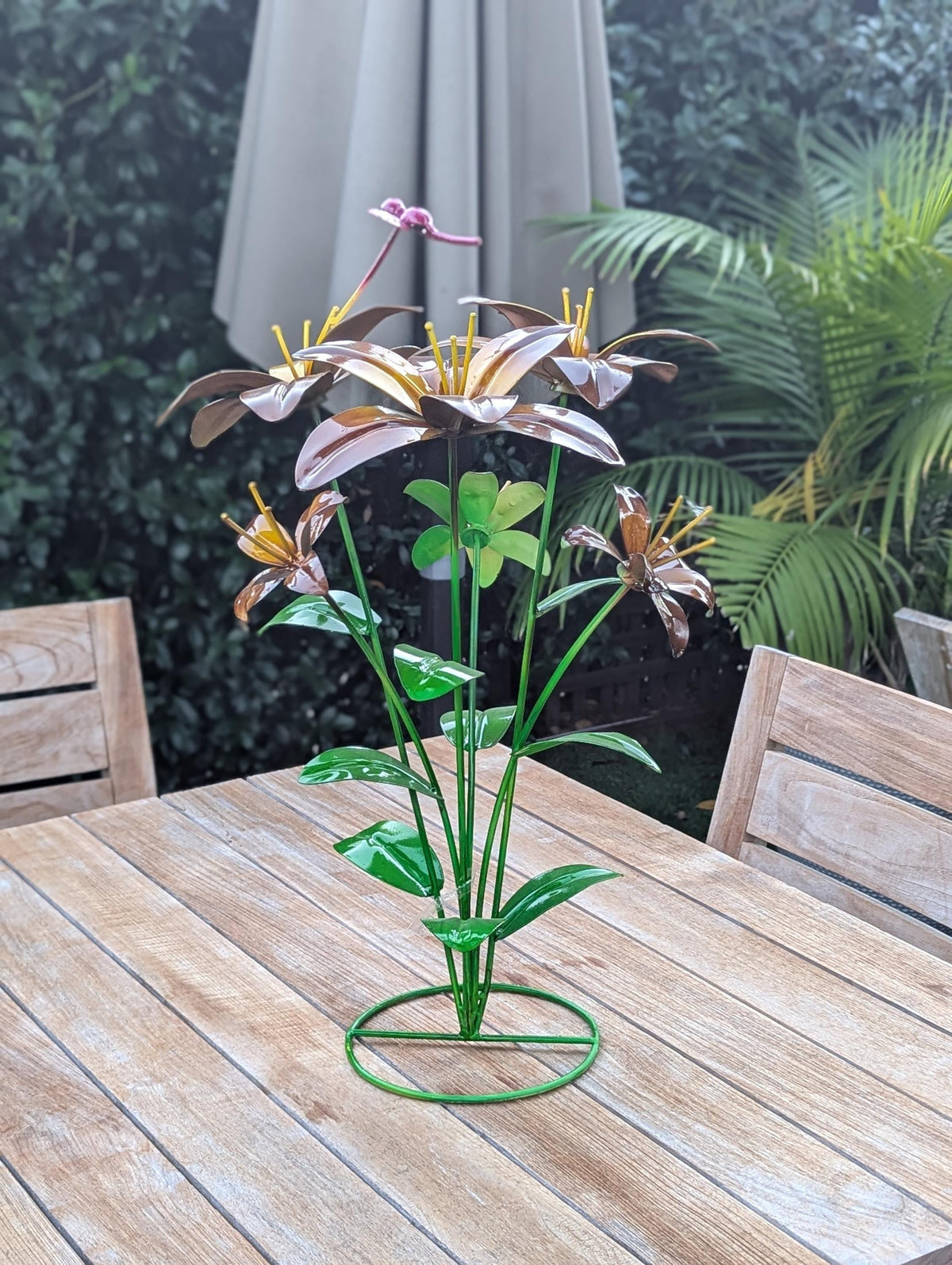 Handcrafted Metal Flower Decor | Outdoor Lily Garden Sculpture |  Lawn Ornament Gift for Her