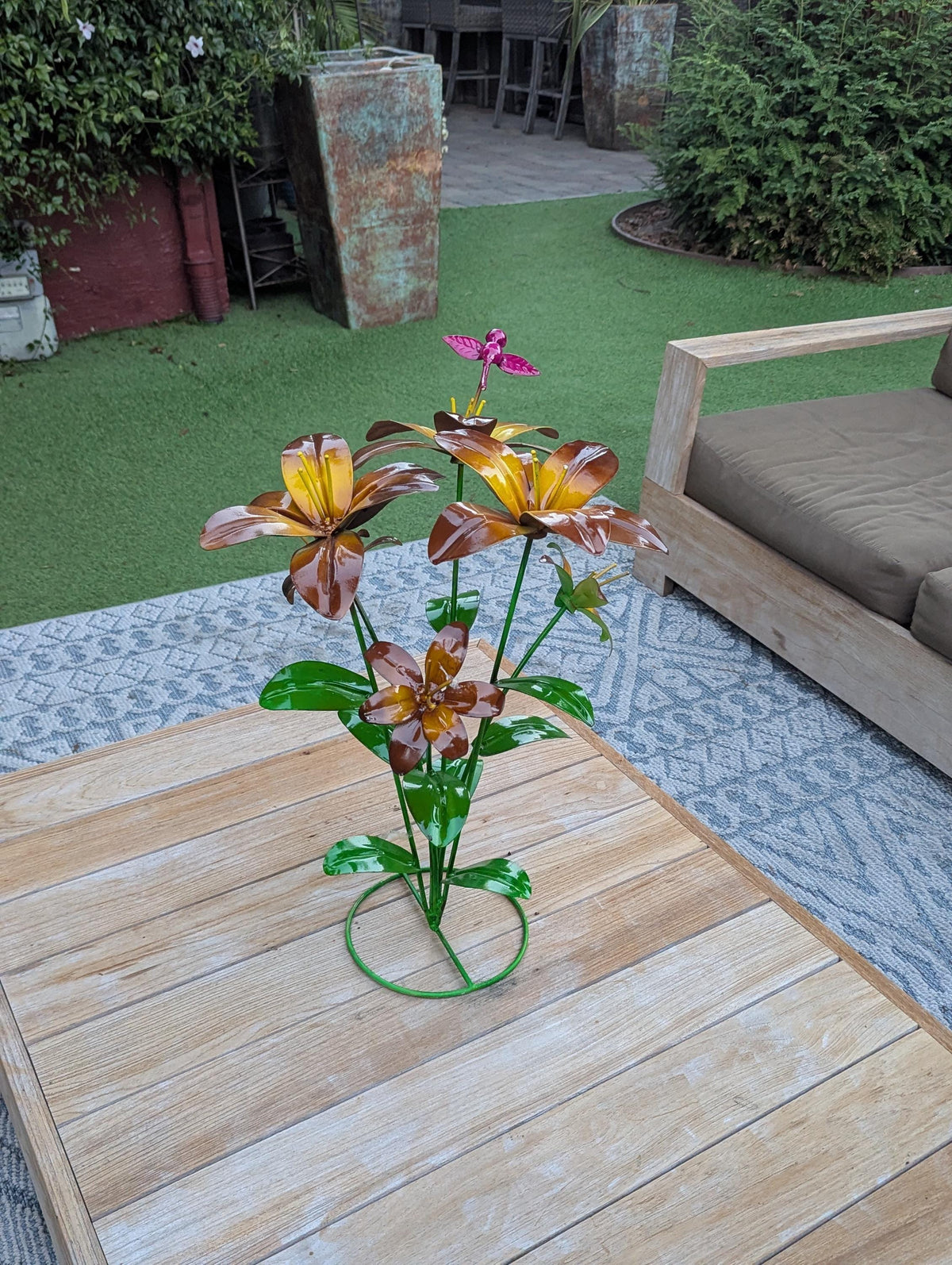 Handcrafted Metal Flower Decor | Outdoor Lily Garden Sculpture |  Lawn Ornament Gift for Her