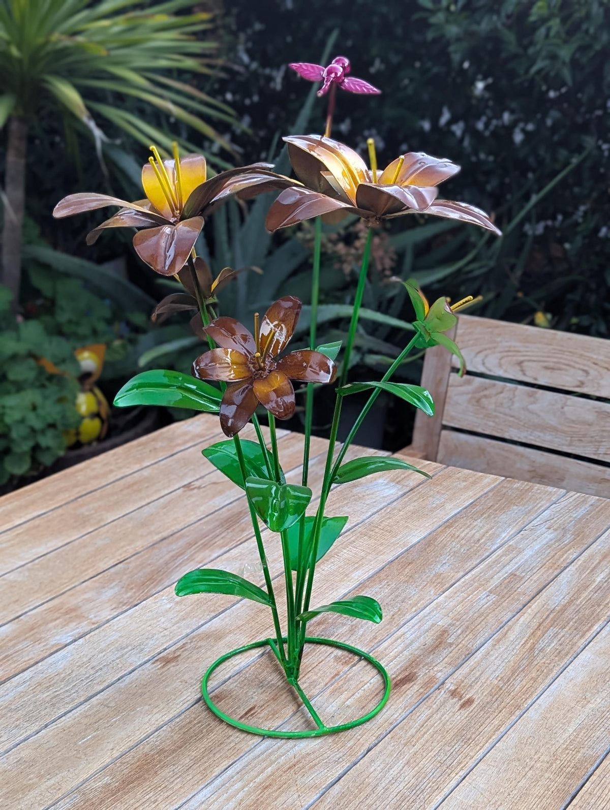Handcrafted Metal Flower Decor | Outdoor Lily Garden Sculpture |  Lawn Ornament Gift for Her