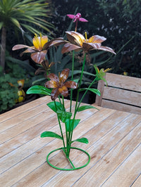 Handcrafted Metal Flower Decor | Outdoor Lily Garden Sculpture |  Lawn Ornament Gift for Her