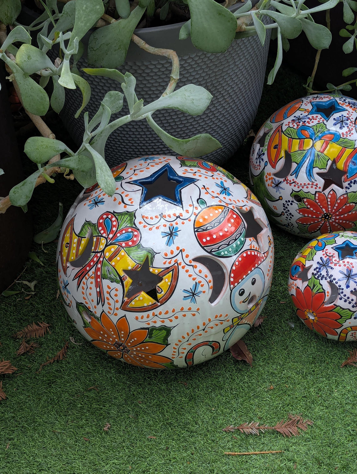 Holiday Garden Spheres | Ceramic Winter Decor & Yard Art | Outdoor Talavera Pottery Handmade in Mexico