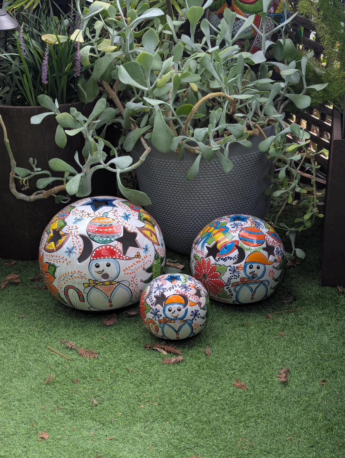 Holiday Garden Spheres | Ceramic Winter Decor & Yard Art | Outdoor Talavera Pottery Handmade in Mexico