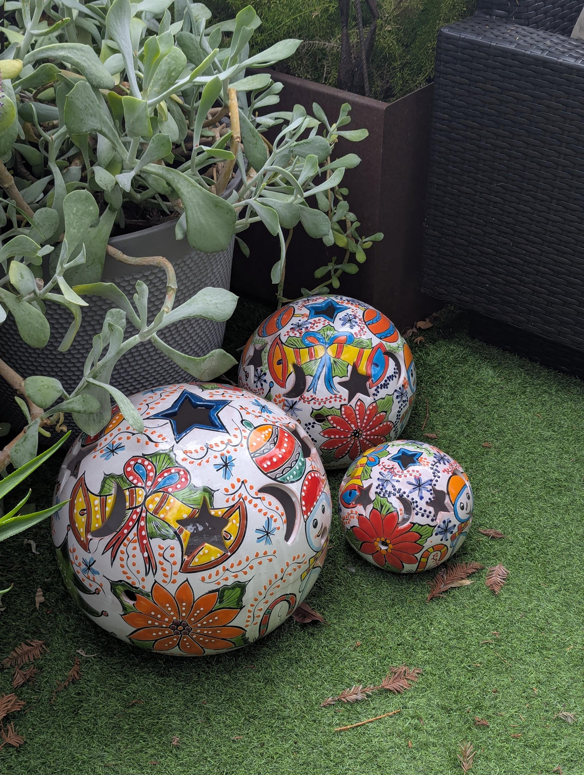Holiday Garden Spheres | Ceramic Winter Decor & Yard Art | Outdoor Talavera Pottery Handmade in Mexico