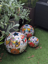 Holiday Garden Spheres | Ceramic Winter Decor & Yard Art | Outdoor Talavera Pottery Handmade in Mexico