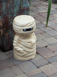 Halloween Mummy Garden Statue | Handmade Spooky Clay Lawn Ornament & Patio Decoration