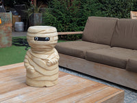 Halloween Mummy Garden Statue | Handmade Spooky Clay Lawn Ornament & Patio Decoration