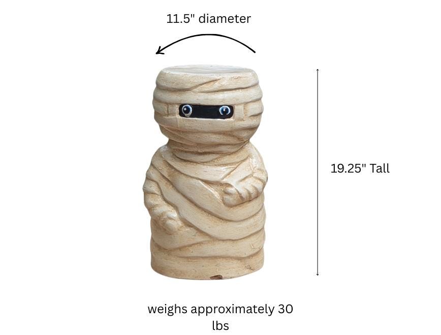 Halloween Mummy Garden Statue | Handmade Spooky Clay Lawn Ornament & Patio Decoration