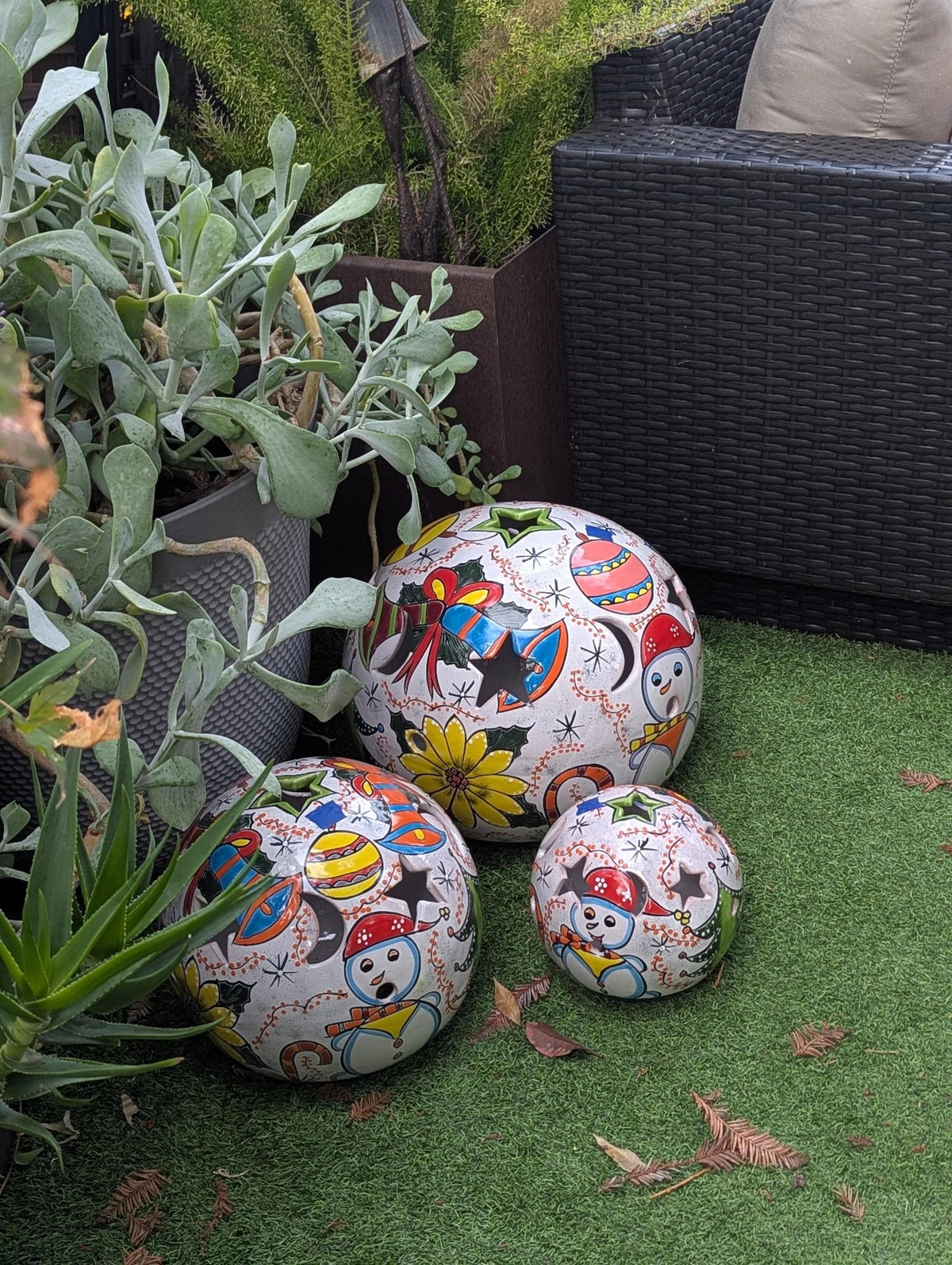 Ceramic Holiday Spheres Lawn Ornament & Garden Decor | Outdoor Talavera Pottery | Handmade in Mexico