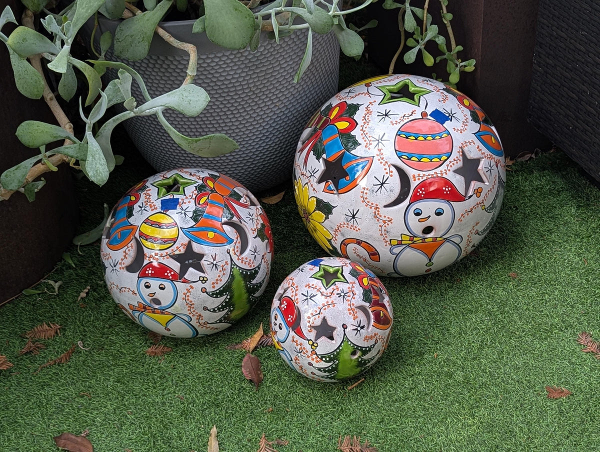 Ceramic Holiday Spheres Lawn Ornament & Garden Decor | Outdoor Talavera Pottery | Handmade in Mexico