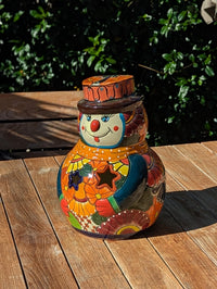 Handcrafted Talavera Snowman Statue | Christmas Ceramic Candle Holder |  Mexican Pottery Holiday Decor Gift