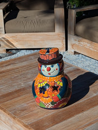 Handcrafted Talavera Snowman Statue | Christmas Ceramic Candle Holder |  Mexican Pottery Holiday Decor Gift