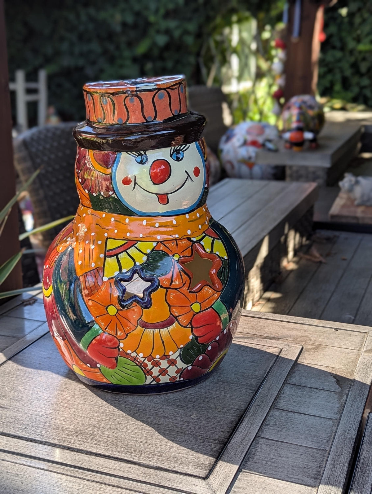 Handcrafted Talavera Snowman Statue | Christmas Ceramic Candle Holder |  Mexican Pottery Holiday Decor Gift