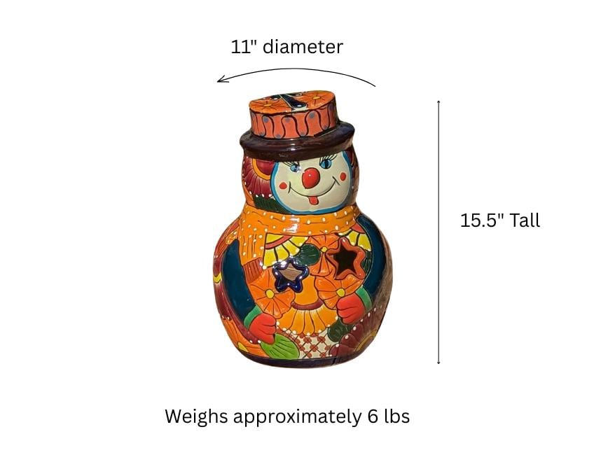 Handcrafted Talavera Snowman Statue | Christmas Ceramic Candle Holder |  Mexican Pottery Holiday Decor Gift