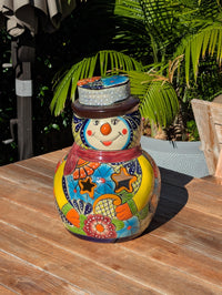 Talavera Snowman Holiday Decor | Christmas Ceramic Candle Holder | Mexican Pottery