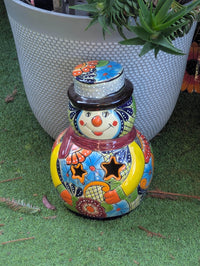 Talavera Snowman Holiday Decor | Christmas Ceramic Candle Holder | Mexican Pottery