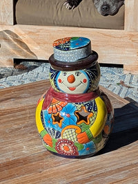Talavera Snowman Holiday Decor | Christmas Ceramic Candle Holder | Mexican Pottery