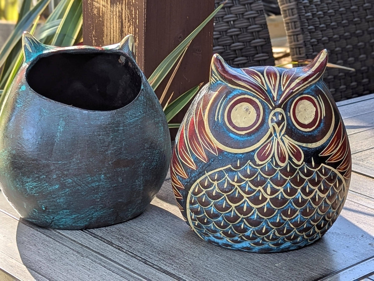 Handmade Clay Owl Planter | Mexican Pottery Flower Pot  | Animal Garden Gift
