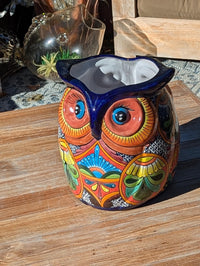 14" Tall Talavera Owl Flower Pot | Handmade Ceramic Planter | Mexican Pottery Housewarming Gift